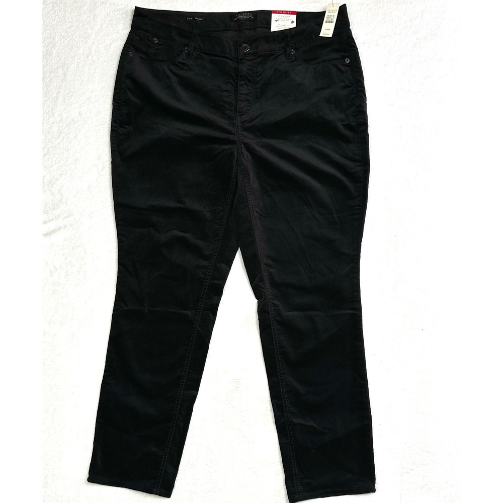 Talbots Flawless Five-Pocket Straight Leg‎ Velveteen Pants Black 14WP New